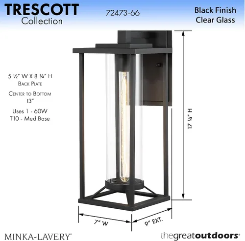 Miniatura 8 de Minka Lavery Farmhouse 72473-66 Trescott - Farol de pared exterior para exteriores, 1 luz de 60 vatios, color negro