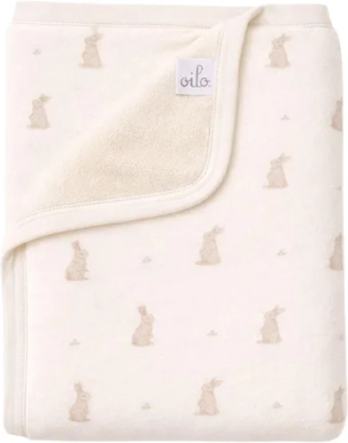 Miniatura 14 de Oilo Manta de bebé de oso, manta de bebé de oso de peluche con respaldo de felpa suave y estampado de jersey de algodón orgánico, doble capa