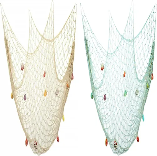 Miniatura 16 de Red de pesca natural de 79 x 59 pulgadas con conchas, decoración de pared con temática oceánica, red de pesca para fiesta en la playa, boda