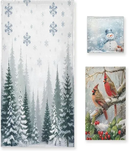 Miniatura 23 de Toalla de baño de manos rosa con árbol de Navidad, toalla de cocina de copo de nieve de invierno, decoración de vacaciones, grifo de baño, juego