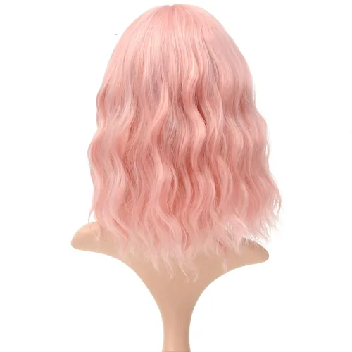 Miniatura 4 de VCKOVCKO Peluca natural ondulada rosa pastel, pelucas coloridas con flequillo de aire, pelucas cortas estilo Bob para mujer, pelucas largas hasta