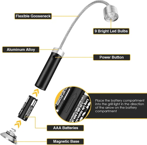 Miniatura 4 de Jasee Luz para parrilla de barbacoa, accesorios de barbacoa para exteriores con base magnética, regalos de calcetines para hombre, cuello flexible