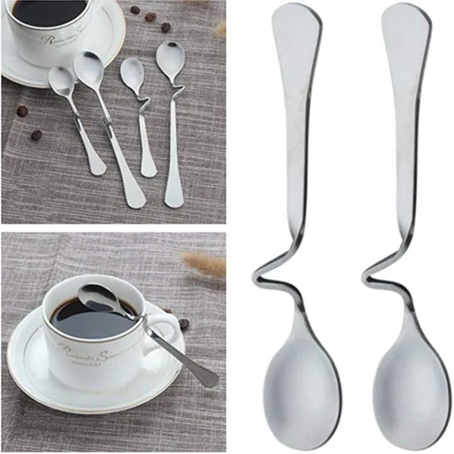 Miniatura 3 de Paquete de 5 cucharas de café colgantes de acero inoxidable, mango creativo de flexión, en forma de S, cucharaditas de miel para té, café, postre