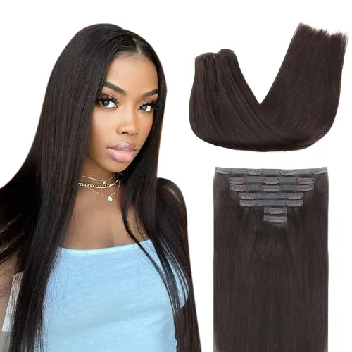 Miniatura 38 de Lashey - Extensiones de cabello con clip sin costuras, de cabello humano real, 7 unidades, 110 g, 14 pulgadas, color negro natural, lacio