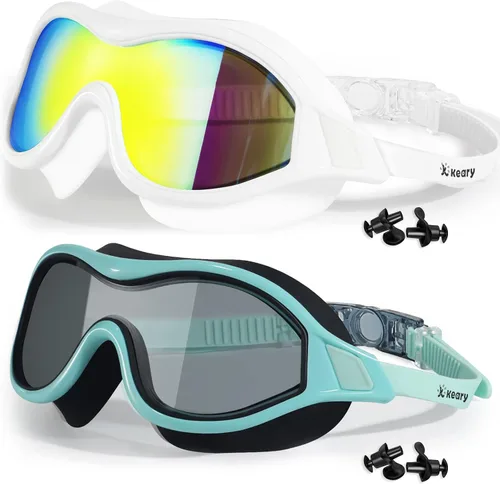 Miniatura 9 de Keary Paquete de 2 gafas de natación para adultos y jóvenes con junta de silicona suave, protección UV antivaho sin fugas, gafas de visión clara