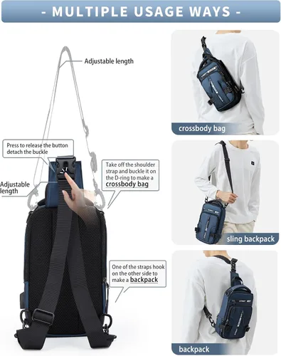 Miniatura 35 de Mochila cruzada pequeña negra para hombre y mujer, H-Negro, S, Moda