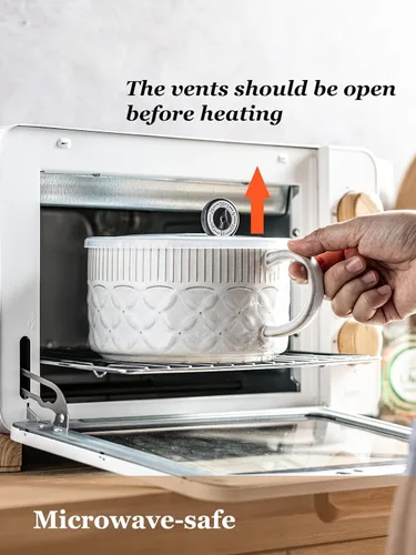 Miniatura 7 de Gomakren Tazón de sopa con asa de 39 onzas, cuenco de ramen para microondas con tapa, recipiente de sopa de cerámica para ramen, cereales, oficina
