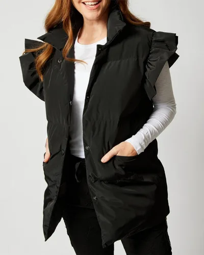Miniatura 3 de Valphsio Chalecos acolchados para mujer, con mangas con volantes, para invierno, con botones y bolsillos