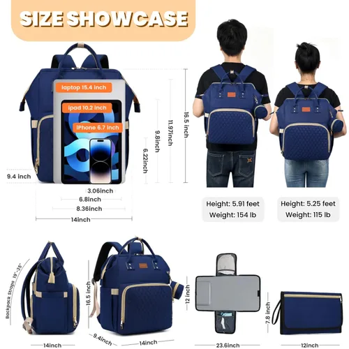 Miniatura 6 de ROSEGIN Mochila para pañales con cambiador, funda para chupete, bolsa de bebé para niños y niñas pequeños, grande, elegante, impermeable, bolsa