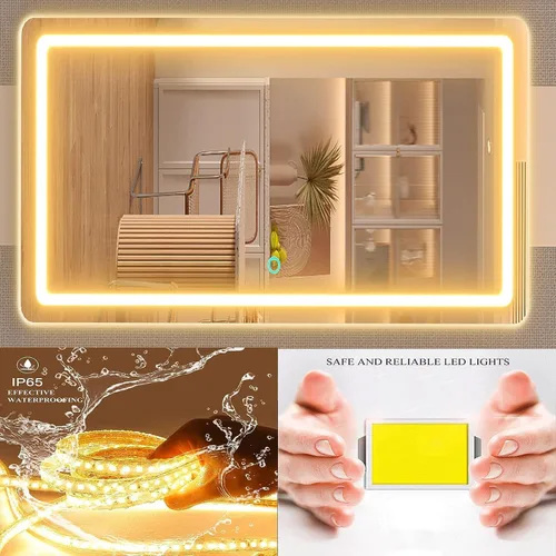 Miniatura 7 de Gvnkvn Espejo de tocador de maquillaje con puerto de carga USB de 19 pulgadas de largo x 24 pulgadas de ancho, espejo de maquillaje LED, espejo