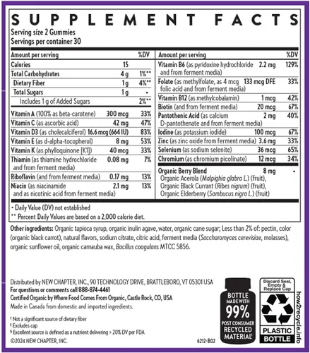 Miniatura 6 de New Chapter Gomitas multivitamínicas para niños, 50 % menos de azúcar, vitaminas de gomitas para niños con vitaminas C, D3 y zinc, sin OMG, sin