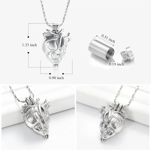 Miniatura 39 de Imrsanl Collar con colgante de joyería de cremación para cenizas – Collar anatómico de urna de corazón para cenizas – Medallones conmemorativos