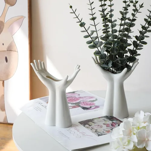 Miniatura 3 de Jarrón grande de cerámica, jarrones de flores blancas para decoración de forma femenina, jarrón de medio cuerpo, bohemio, único, decorativo