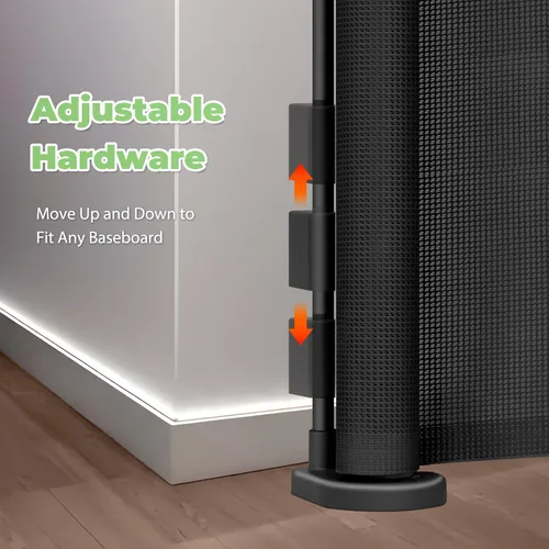 Miniatura 7 de Puerta retráctil reforzada de 96 pulgadas de ancho con varillas de apoyo, puerta retráctil extra larga para perros, puertas exteriores para Negro