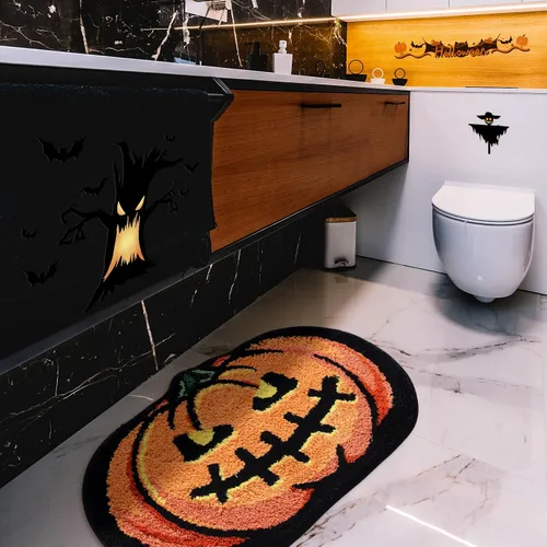 Miniatura 2 de Alfombra de baño de calabaza de Halloween de 20 x 32 pulgadas, suave y absorbente, alfombra de baño de otoño, antideslizante, lavable, decoración