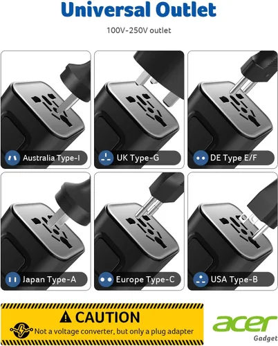 Miniatura 5 de Acer Adaptador de Enchufe de EE. UU. a Europa, Adaptador de Viaje Universal, Adaptador de Energía Internacional para EE. UU. a Europa, Reino Unido