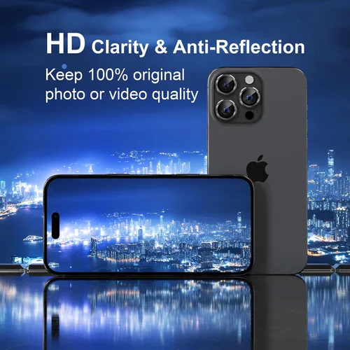 Miniatura 4 de Misea Compatible con iPhone 16 Pro/iPhone 16 Pro Max, protector de lente de cámara de vidrio templado Ultra-HD, protector de pantalla de anillo Negro