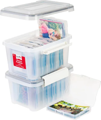 Miniatura 12 de IRIS USA 4 x 6 pulgadas, fabricado en Estados Unidos, paquete de 2 organizadores de fotos y caja de almacenamiento de imágenes con asa, 12 fundas