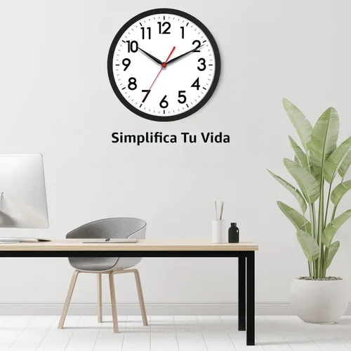 Miniatura 8 de AKCISOT Reloj de pared de 12 pulgadas, silencioso y moderno, funciona con pilas, reloj analógico clásico para oficina, hogar, baño, cocina, A_negro