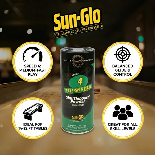 Miniatura 2 de Sun-Glo Speed #4 Yellow Bear - Cera en polvo para tejo, velocidad media para juegos multiusos, barras y salas de juegos en casa, lata de coctelera