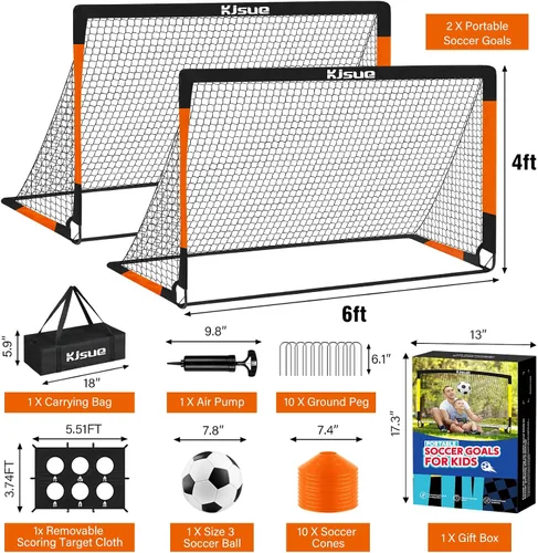 Miniatura 2 de Juego de portería de fútbol infantil para patio trasero – 2 porterías de fútbol de 6 x 4 pies, equipo de entrenamiento, red de fútbol para niños