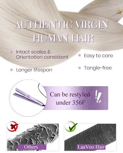 Miniatura 4 de LaaVoo Extensiones de cabello humano con punta en U, color rubio platino, 20 pulgadas, extensiones de cabello humano real, color rubio Remy, 0.04