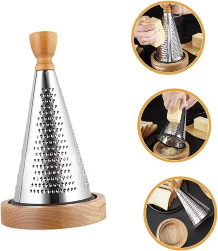 Miniatura 9 de Uonlytech Multifunctional Kitchen Cheese Grater with Wood Handle Stainless Steel Three-sided Design Stable Stand for Home Restaurant Vegetable