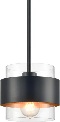 CLAXY Luces colgantes para isla de cocina, barra negra, lámpara colgante de cocina, pantalla cilíndrica de vidrio transparente Sombra