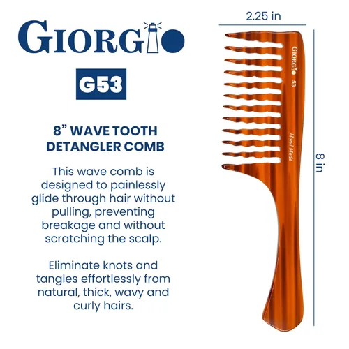 Miniatura 3 de Giorgio G53 - Peine de dientes anchos para cabello rizado y grueso, desenredante grande hecho a mano para cabello húmedo o seco, pulido a mano