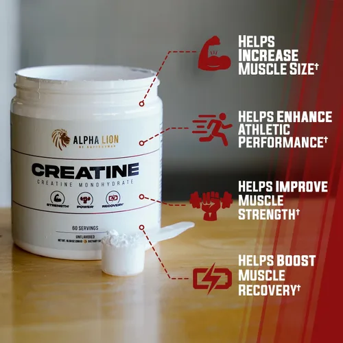 Miniatura 3 de ALPHA LION Polvo de Creatina Monohidrato, 5000mg Por Porción (5g), Apoya la Fuerza Muscular, Potencia, Rendimiento Atlético, Suplemento de Creatina