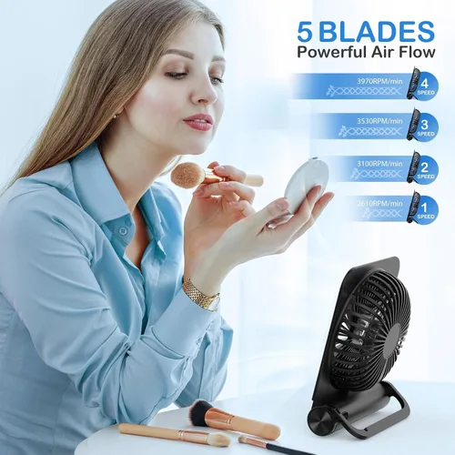 Miniatura 4 de EasyAcc Ventilador de escritorio pequeño, ventilador para cápsulas de sueño recargable, mini ventilador de escritorio silencioso de 2000 mAh