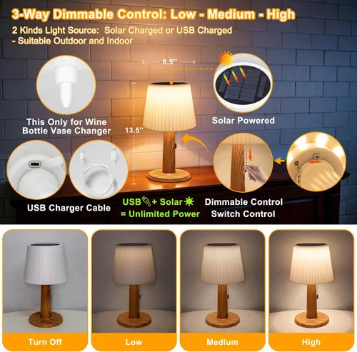Miniatura 3 de Beautyard Solar Table Lamps Outdoor Indoor - Shower Lamps Waterproof Mothers Gifts 3 Lighting Modes, 4000mAh Eye-Caring LED Cordless Solar Lamp with