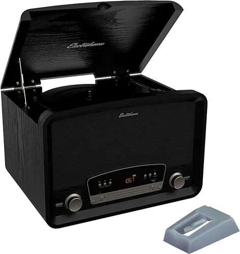 Electrohome Kingston - Reproductor de discos de vinilo vintage 7 en 1 con tocadiscos de 3 velocidades, Bluetooth, radio AM/FM, CD, entrada auxiliar,