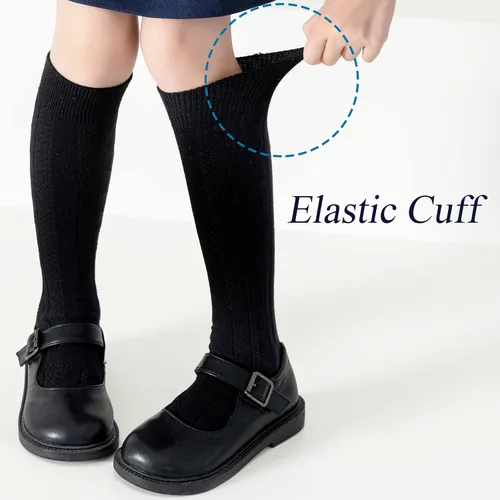 Miniatura 3 de Calcetines altos hasta la rodilla para niñas, punto trenzado, acanalados, para uniforme escolar, paquete de 36, calcetines de tubo sin costuras