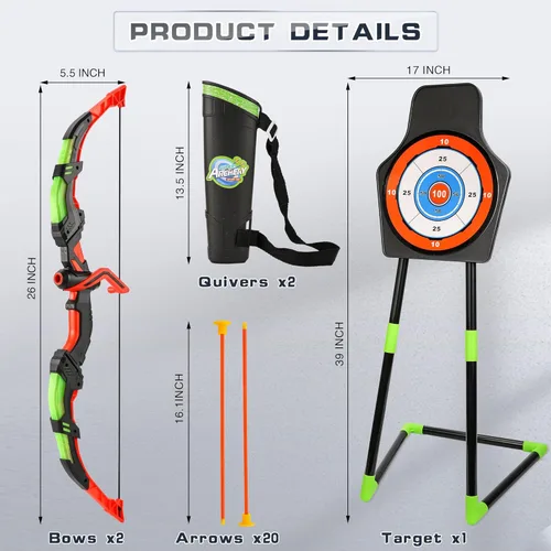 Miniatura 8 de Bow and Arrow Set for Kids, 2 Pack LED Light Up Archery Set with 20 Suction Cup Arrows, Indoor and Outdoor Toy for Boys Girls Age 4-8 8-12 with Azul