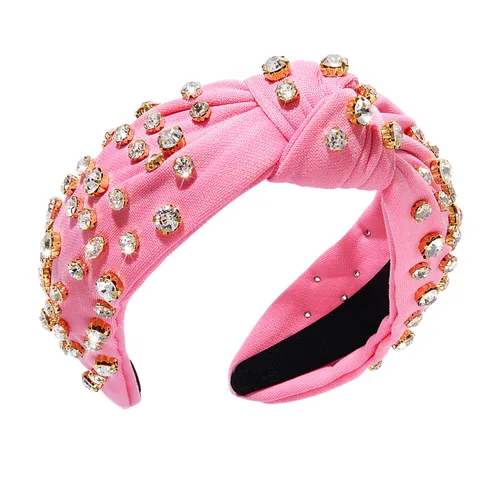 Miniatura 2 de Diadema anudada de cristal para mujer, diadema con nudo superior ancha, diadema de moda para mujer, accesorios para el cabello (rosa)