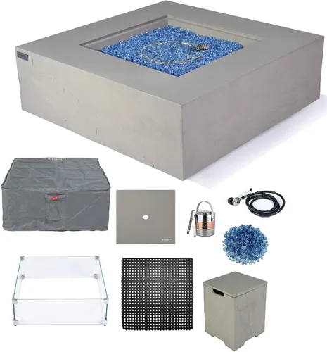 Miniatura 90 de Elementi+ Mesa de Fuego de Gas Colorado de Hormigón Fundido de 56" Rectangular, Hoguera al Aire Libre con Ignición Electrónica Incluye Cubierta