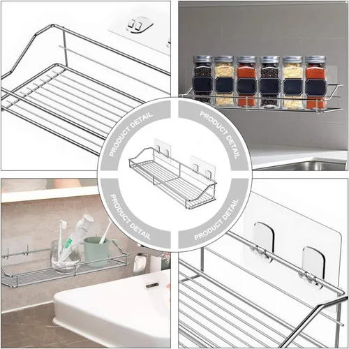 Miniatura 9 de Hemoton Estante de baño de acero inoxidable para ducha, organizador de cesta de almacenamiento montado en la pared, soporte para cocina, inodoro