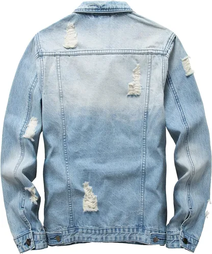 Miniatura 2 de RANMCC Chaqueta de mezclilla para hombre, chaqueta vaquera rasgada ajustada