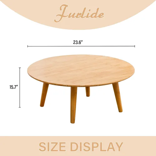 Miniatura 2 de Furlide Mesa de centro redonda de bambú, mesa de estilo japonés bajo para sala de estar, mesa de centro circular de mediados de siglo, mesas