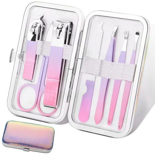 Miniatura 12 de Juego de cortaúñas profesional, kit de aseo de acero inoxidable, kit de manicura de viaje y pedicura, herramientas para el cuidado de uñas, kit
