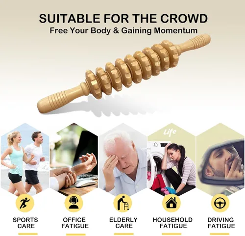 Miniatura 7 de Masajeador manual de madera con rodillo de mano, masajeador de punto de gatillo para fascia, celulitis, músculos y abdomen, masajeador de terapia