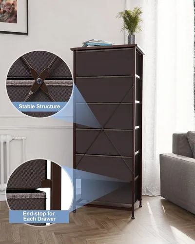 Miniatura 6 de Crestlive Products Torre de Almacenamiento Vertical para Cómoda - Marco de Acero Resistente, Superficie de Madera, Contenedores de Tela de Fácil