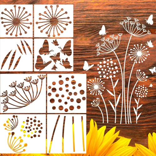 Miniatura 2 de Plantillas de flores grandes para cerca, plantilla de diente de león, plantillas florales para paredes exteriores de valla de madera, telas