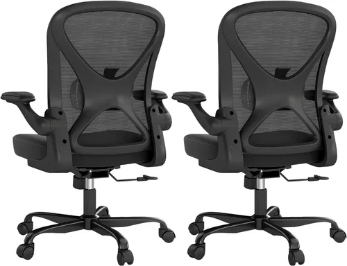 Miniatura 17 de Silla de oficina ergonómica, sillas de oficina en casa de tela de malla con soporte lumbar ajustable, giro de 360° y reposabrazos abatibles