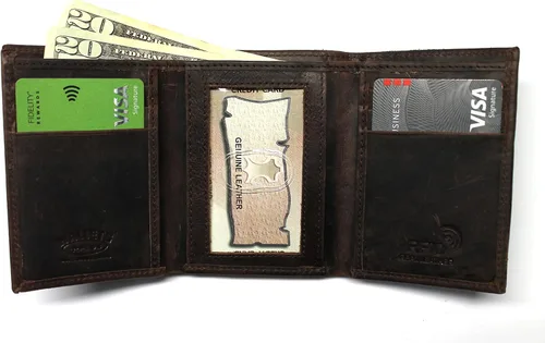 Miniatura 4 de Cartera triple plegable para bomberos de cuero "Crazy Horse" con protección RFID, Marrón, Talla única, Trifold