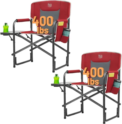 Miniatura 11 de TIMBER RIDGE Silla de camping de aluminio extragrande, silla de director portátil y ligera con mesa auxiliar, bolsillo lateral desmontable