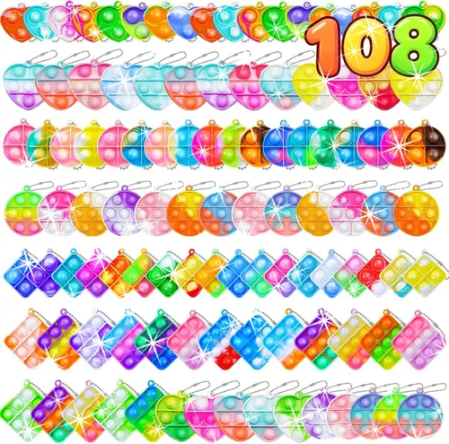 108 piezas de llavero Pop Fidget It Mini Fidget Toys Bulk Party Favores para niños de 4-8, 8-12 años, juguetes a granel para niños pequeños premios