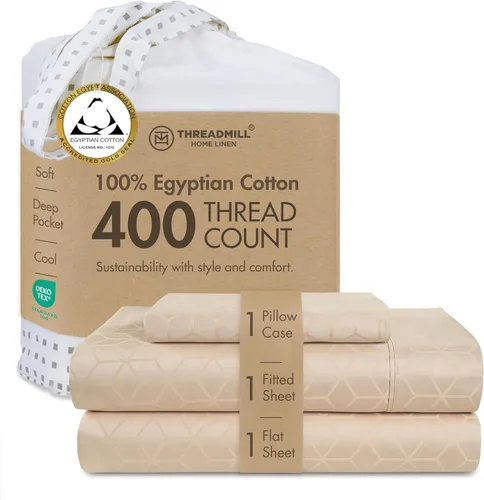 Miniatura 37 de Threadmill - Juego de sábanas de algodón egipcio para cama tamaño King Juego de sábanas de cama King 100% de algodón egipcio certificado Sábanas