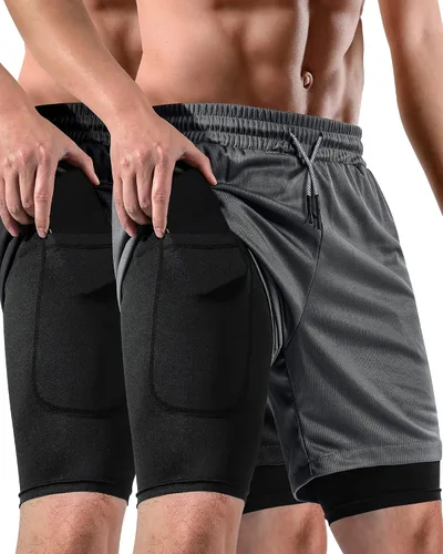 Miniatura 9 de 2 in 1 Mens Shorts Casual 2 Pack, Running Gym Shorts for Men 7 Inch, Workout Shorts Men with Pockets &Towel Loop